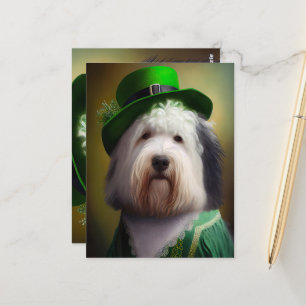 Old English Sheepdog in St. Patrick's Day Dress Postkarte