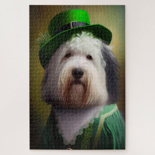 Old English Sheepdog in St. Patrick's Day Dress Puzzle
