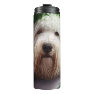 Old English Sheepdog in St. Patrick's Day Dress Thermosbecher
