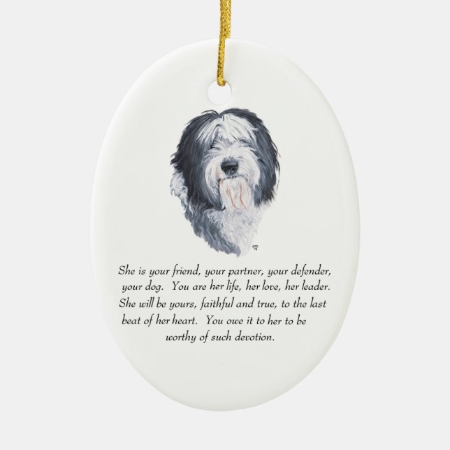 Old English Sheepdog Keepake - Female Keramik Ornament (Vorne)
