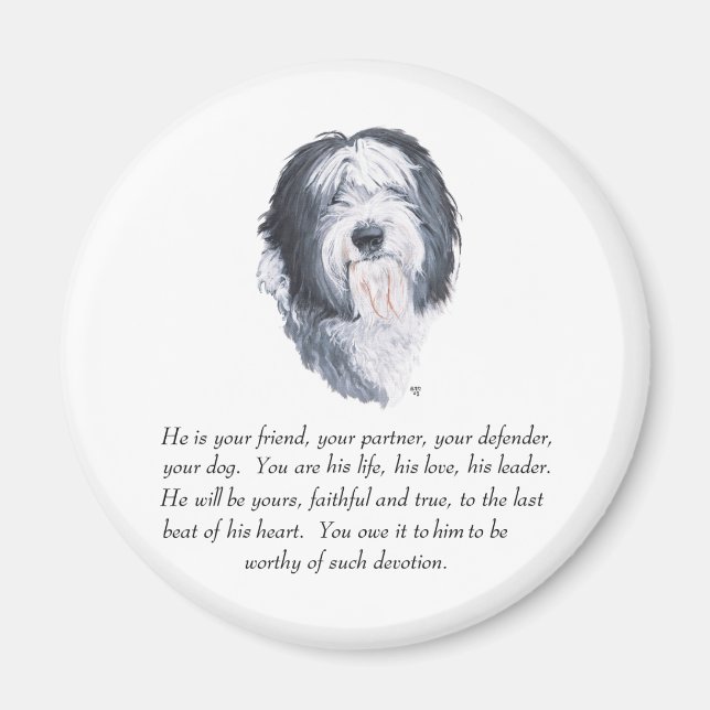 Old English Sheepdog Keepake - Männlich Magnet (Vorne)