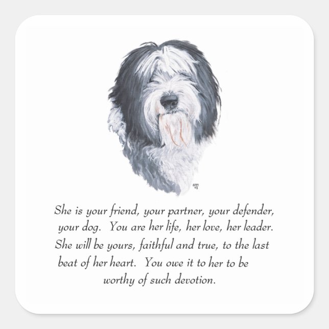Old English Sheepdog Keepsakes Quadratischer Aufkleber (Vorderseite)
