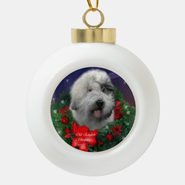 Old English Sheepdog Keramik Kugel-Ornament (Vorderseite)