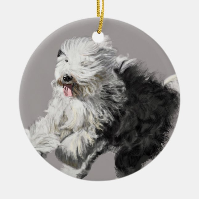 Old English Sheepdog Keramik Ornament (Vorne)