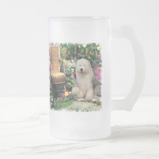 Old English Sheepdog Kunstgeschenke Mattglas Bierglas (Rechts)