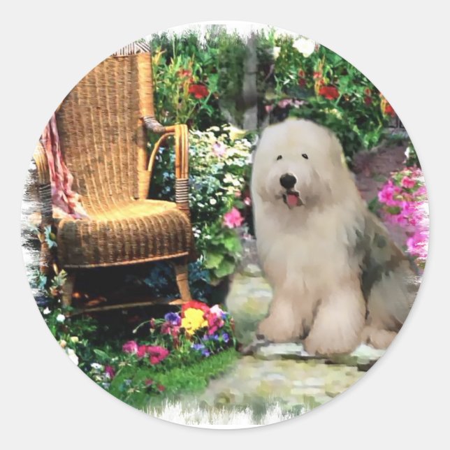 Old English Sheepdog Kunstgeschenke Runder Aufkleber (Vorderseite)