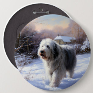Old English Sheepdog lässt es schlafen Weihnachten Button