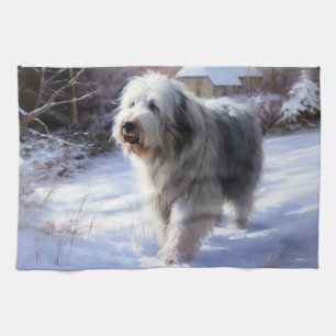 Old English Sheepdog lässt es schlafen Weihnachten Geschirrtuch