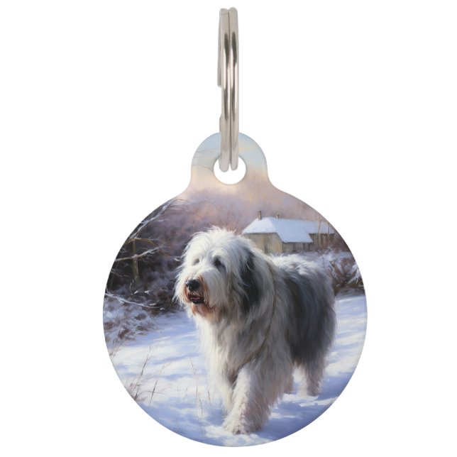 Old English Sheepdog lässt es schlafen Weihnachten Haustiermarke
