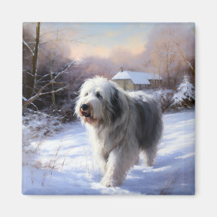 Old English Sheepdog lässt es schlafen Weihnachten Magnet