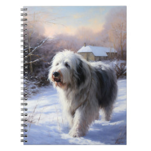 Old English Sheepdog lässt es schlafen Weihnachten Notizblock