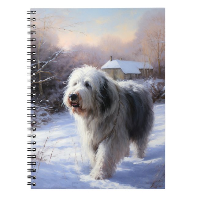 Old English Sheepdog lässt es schlafen Weihnachten Notizblock (Vorderseite)