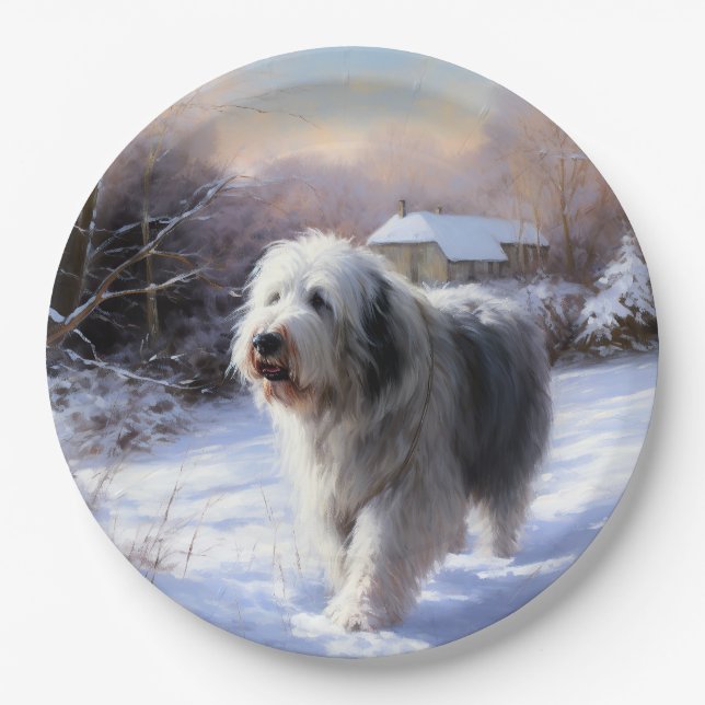 Old English Sheepdog lässt es schlafen Weihnachten Pappteller (Vorderseite)
