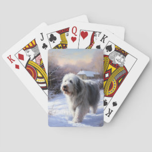 Old English Sheepdog lässt es schlafen Weihnachten Spielkarten