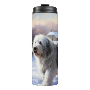 Old English Sheepdog lässt es schlafen Weihnachten Thermosbecher