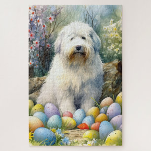Old English Sheepdog mit Ostereiern Urlaub Puzzle