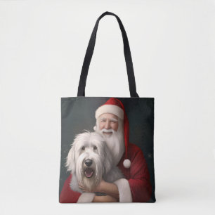 Old English Sheepdog mit Weihnachtsmann feierlich