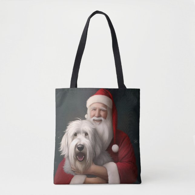 Old English Sheepdog mit Weihnachtsmann feierlich (Vorderseite)