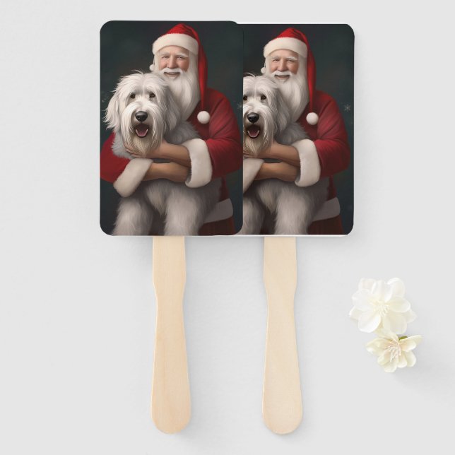 Old English Sheepdog mit Weihnachtsmann feierlich Fächer (Vorne und Hinten)