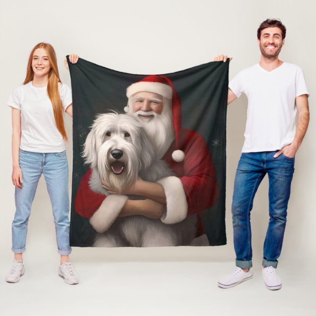 Old English Sheepdog mit Weihnachtsmann feierlich Fleecedecke (Beispiel)