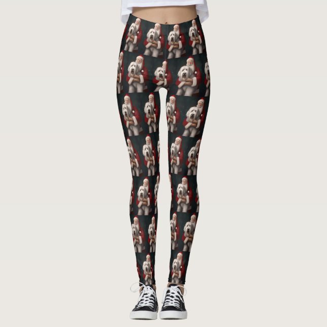 Old English Sheepdog mit Weihnachtsmann feierlich Leggings (Vorderseite)