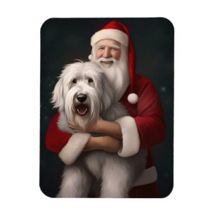 Old English Sheepdog mit Weihnachtsmann feierlich Magnet