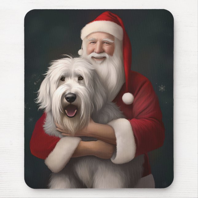Old English Sheepdog mit Weihnachtsmann feierlich Mousepad (Vorne)
