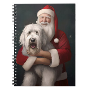 Old English Sheepdog mit Weihnachtsmann feierlich Notizblock