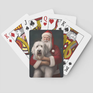 Old English Sheepdog mit Weihnachtsmann feierlich Spielkarten