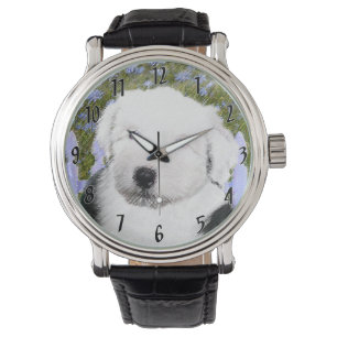 Old English Sheepdog Puppy Painting - Dog Art Armbanduhr