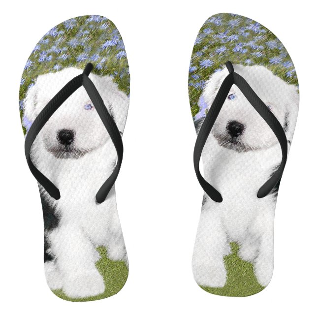 Old English Sheepdog Puppy Painting - Dog Art Flip Flops (Fußbett)