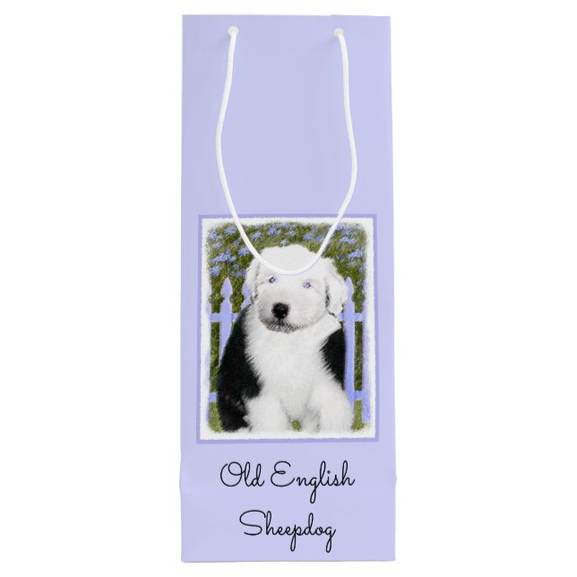 Old English Sheepdog Puppy Painting - Dog Art Geschenktüte Für Weinflaschen (Rückseite)