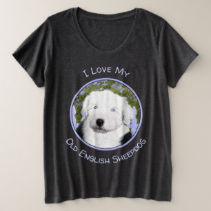 Old English Sheepdog Puppy Painting - Dog Art Große Größe T-Shirt
