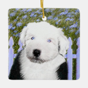 Old English Sheepdog Puppy Painting - Dog Art Keramikornament