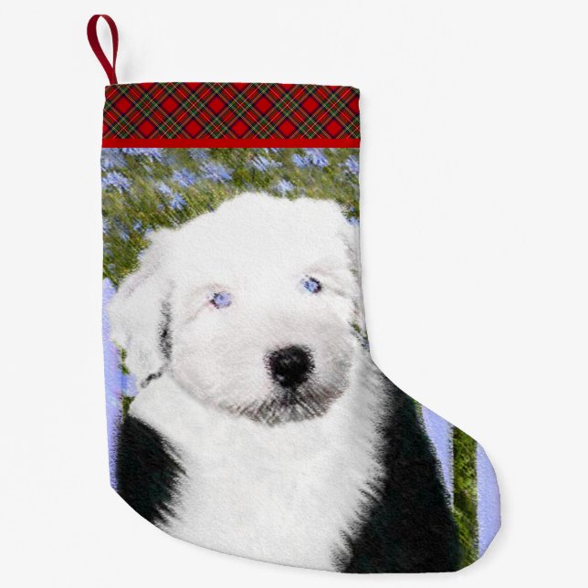 Old English Sheepdog Puppy Painting - Dog Art Kleiner Weihnachtsstrumpf (Vorderseite)