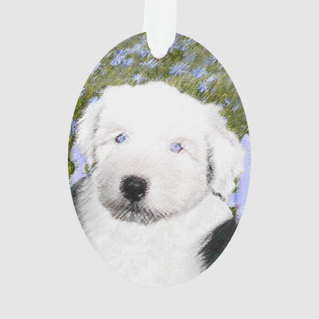 Old English Sheepdog Puppy Painting - Dog Art Ornament (Rückseite)