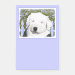 Old English Sheepdog Puppy Painting - Dog Art Post-it Klebezettel