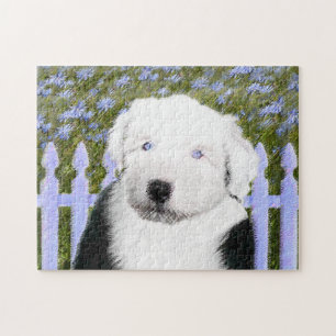 Old English Sheepdog Puppy Painting - Dog Art Puzzle