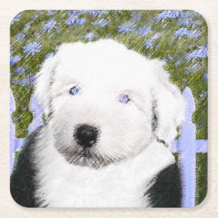 Old English Sheepdog Puppy Painting - Dog Art Rechteckiger Pappuntersetzer