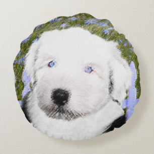 Old English Sheepdog Puppy Painting - Dog Art Rundes Kissen
