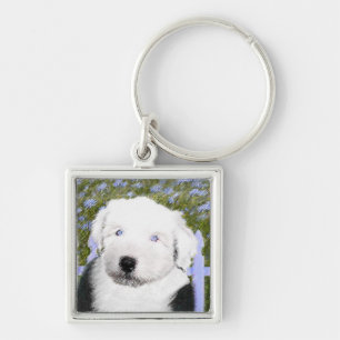 Old English Sheepdog Puppy Painting - Dog Art Schlüsselanhänger