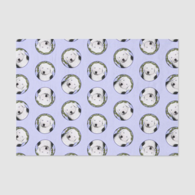 Old English Sheepdog Puppy Painting Dog Art Seidenpapier (Vorderseite)