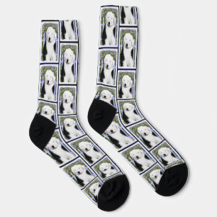 Old English Sheepdog Puppy Painting Dog Art Socken