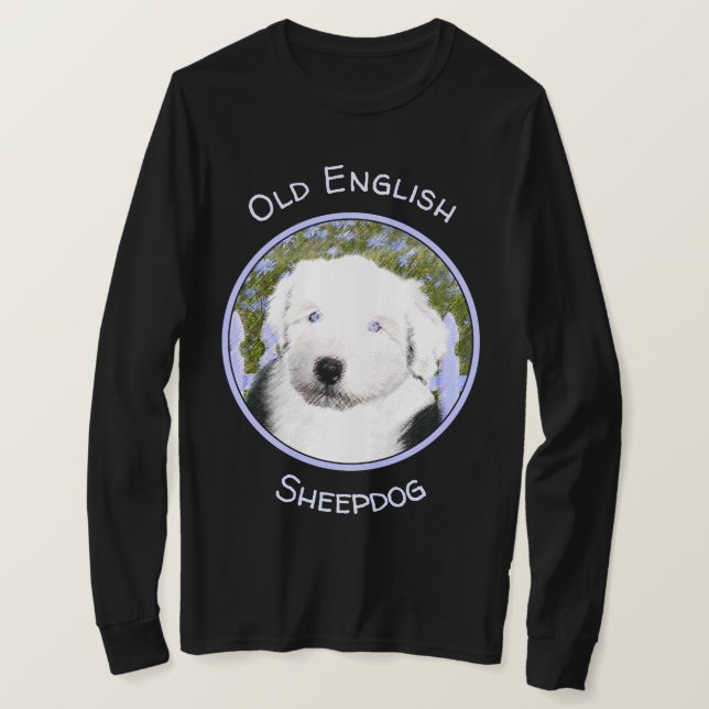 Old English Sheepdog Puppy Painting - Dog Art T-Shirt (Design vorne)