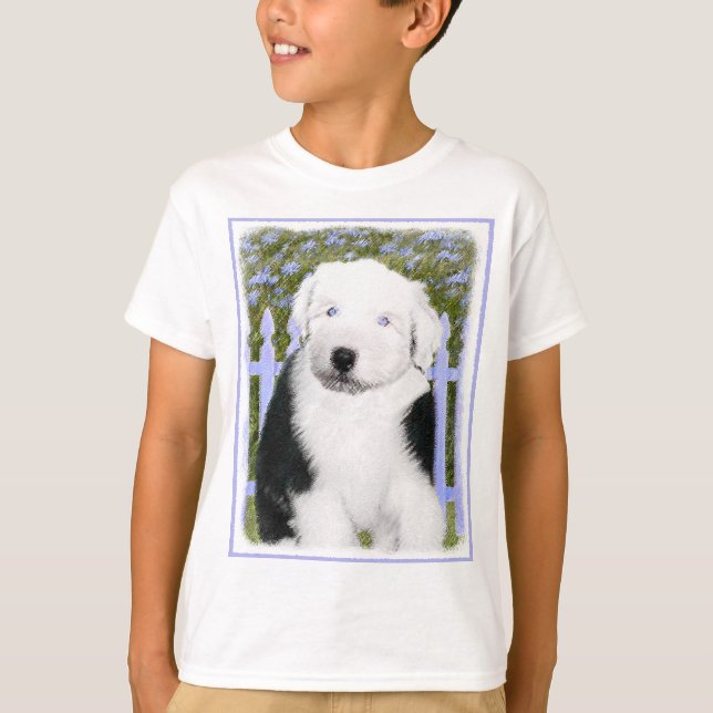 Old English Sheepdog Puppy Painting - Dog Art T-Shirt (Vorderseite)