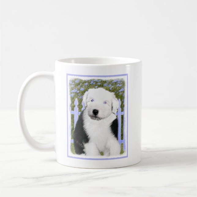 Old English Sheepdog Puppy Painting - Dog Art Tasse (Links)