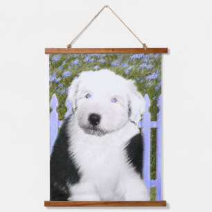 Old English Sheepdog Puppy Painting - Dog Art Wandteppich Mit Holzrahmen