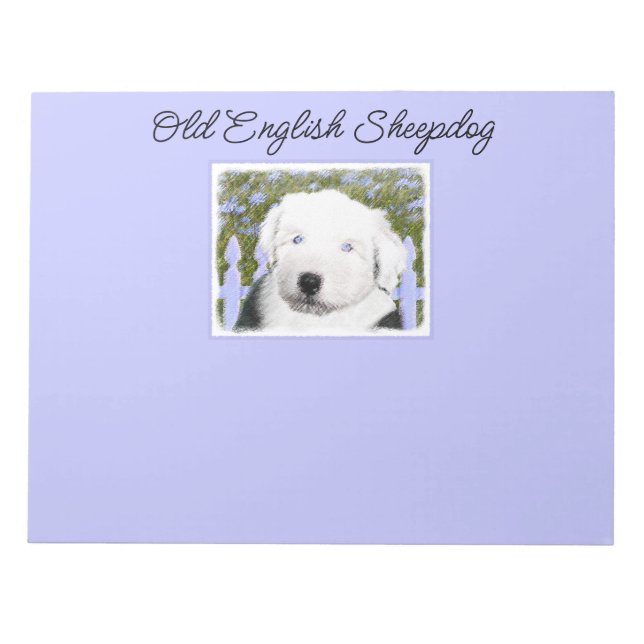 Old English Sheepdog Puppy Painting - Hunde Art No Notizblock (Vorderseite)