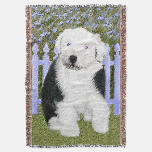 Old English Sheepdog Puppy Painting - Hundekunst Decke (Vorderseite Vertikal)