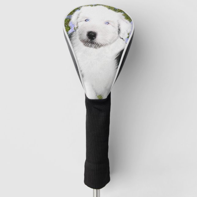 Old English Sheepdog Puppy Painting - Hundekunst Golf Headcover (Vorderseite)